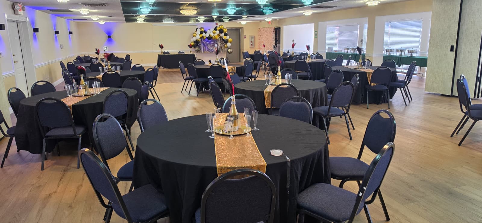 Trio's banquet hall prepared for an event