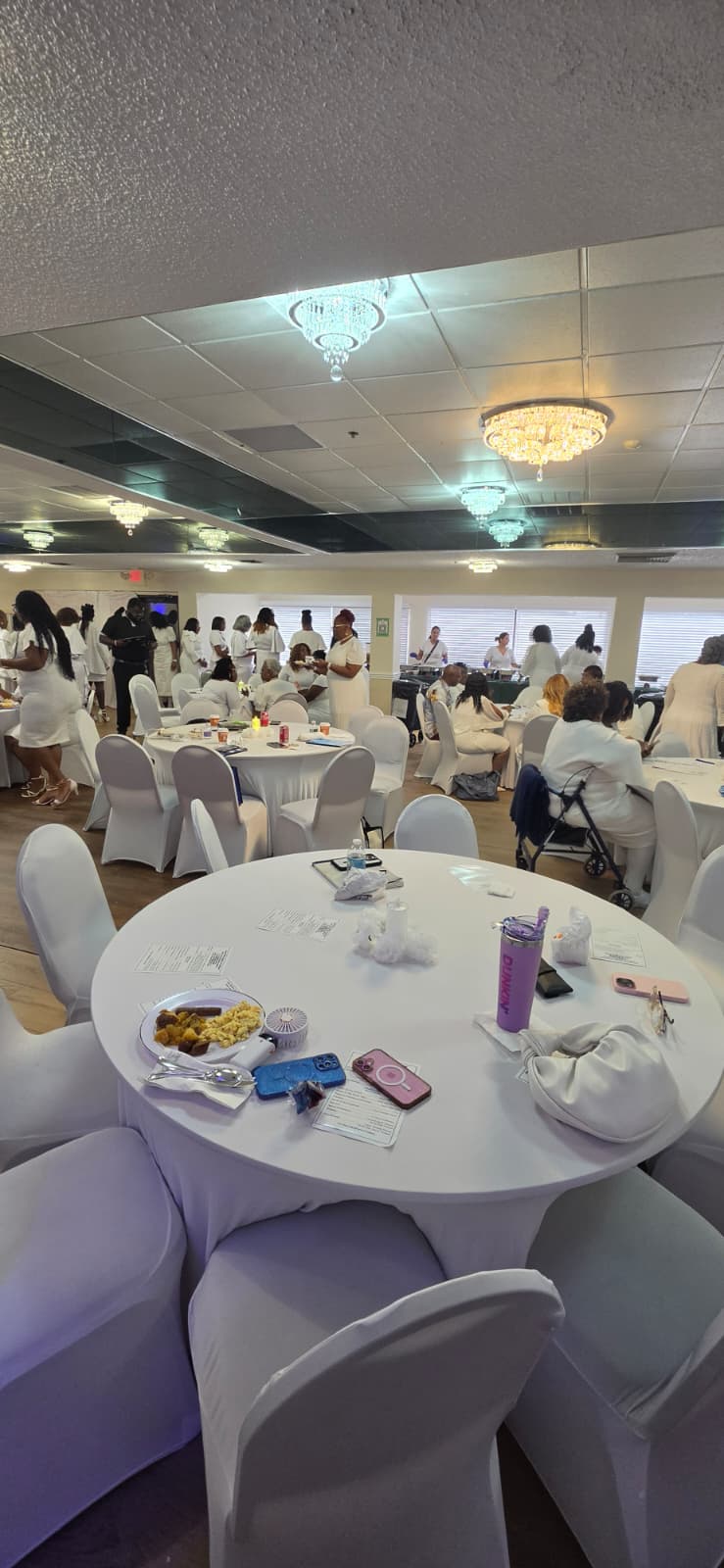 Prepared event space inside Trio’s Banquet Hall