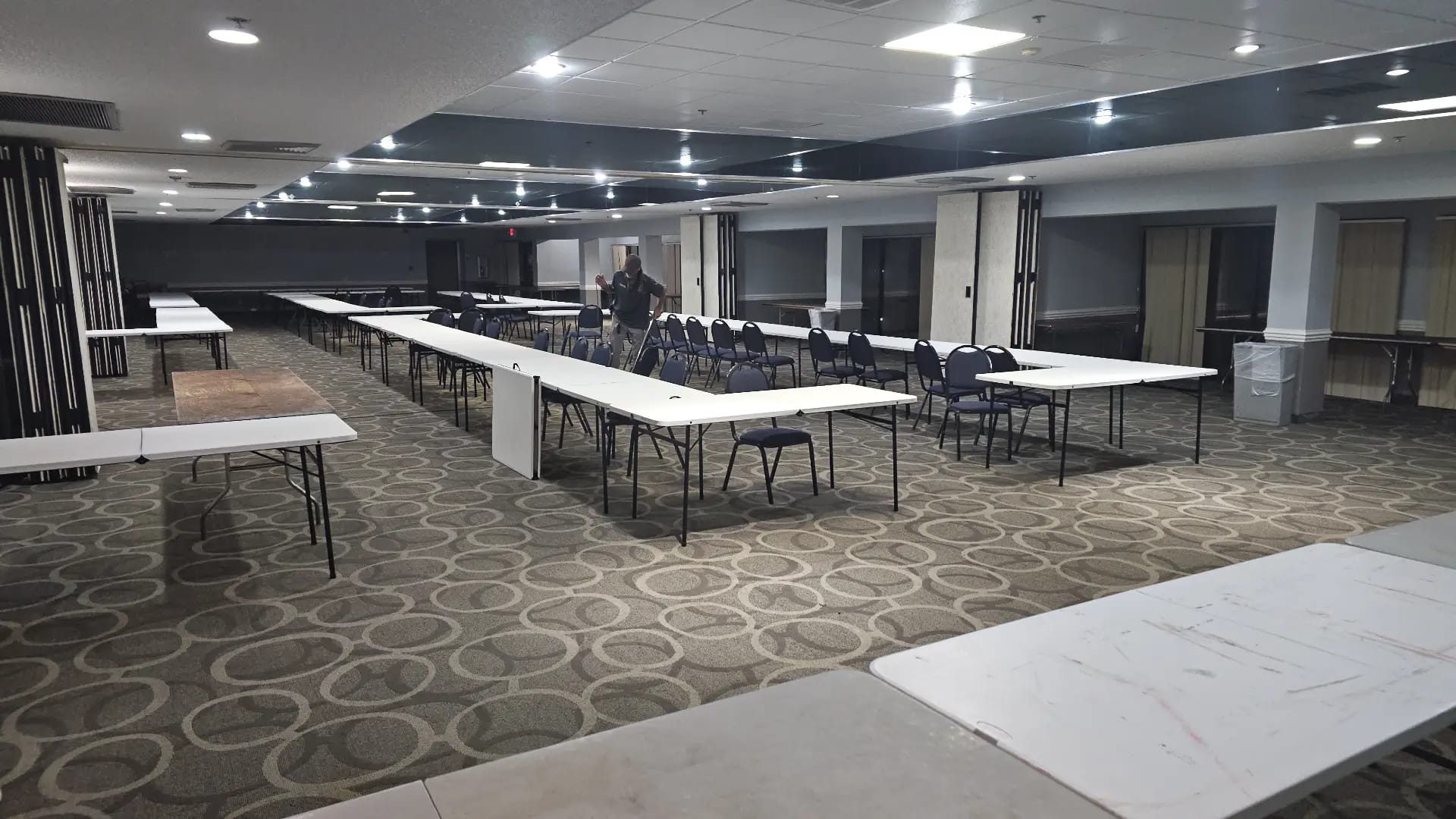 Trio's banquet hall prepared for an event